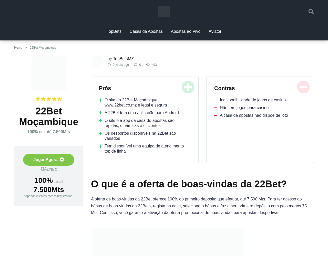 Página contextual sobre a 22Bet